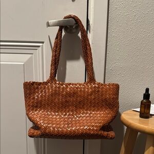 Milner Mini Elena Tan Woven Leather Tote handbag
